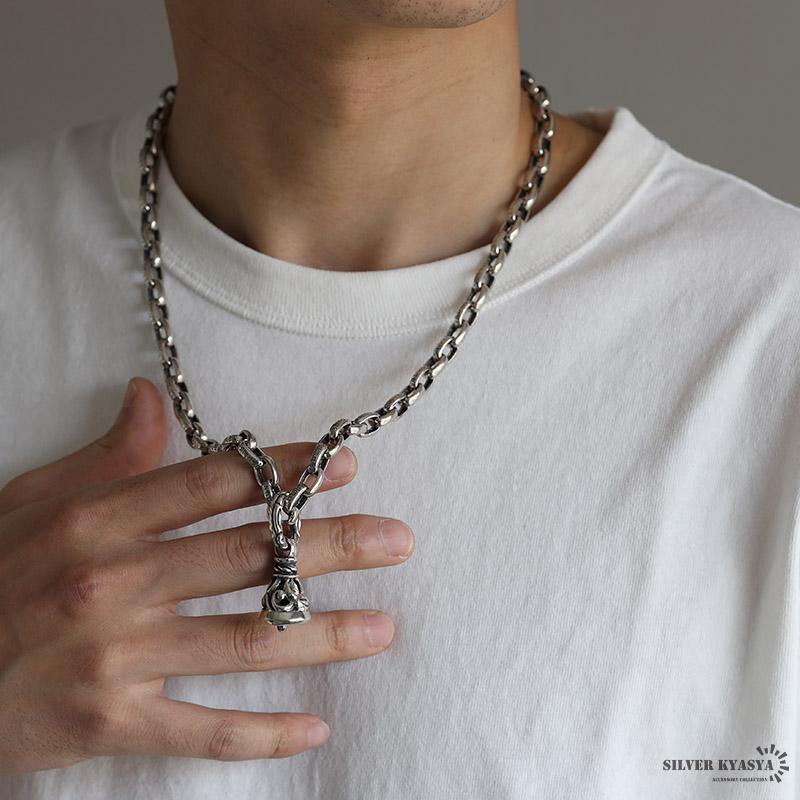 ＼2個で10％OFF 3個で20％OFFクーポン／シルバー925 ベルネックレス 唐草 シングルベル シルバー ネックレス あずきチェーン 梵字 真言 燻し 金アレ対応 爆買の画像