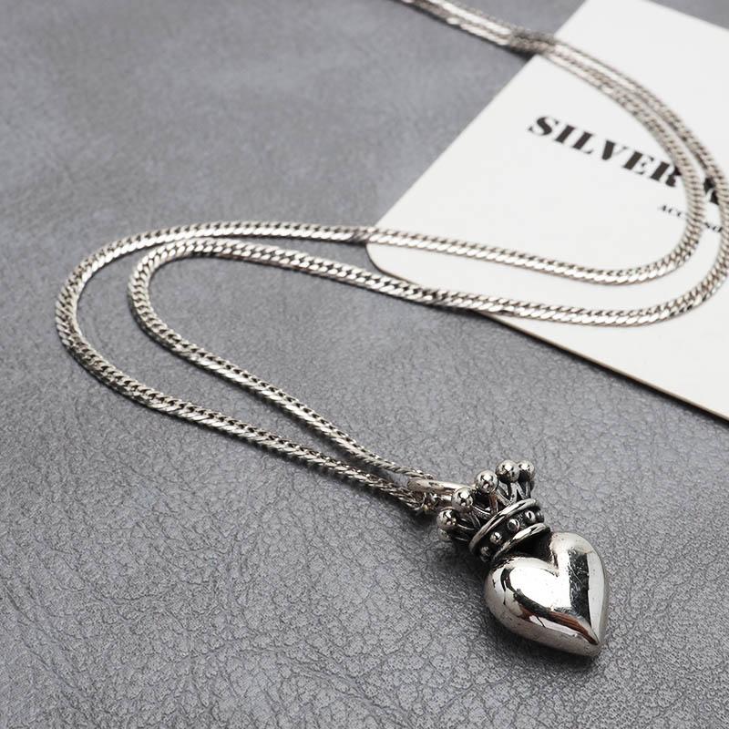 シルバー925 ハートネックレス クラウンネックレス シルバー 細身 6面