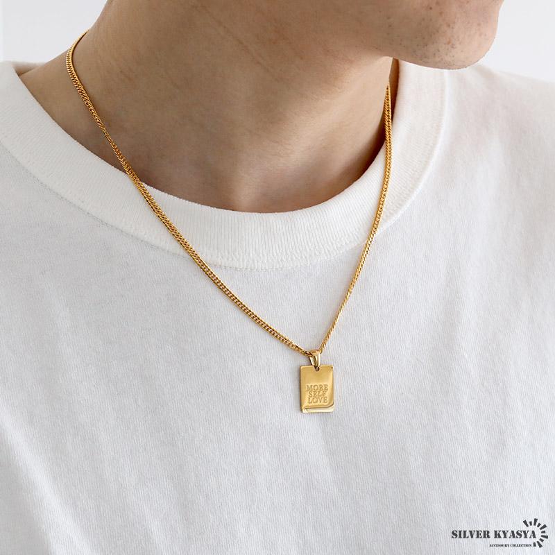 ドッグタグネックレス プレートネックレス ゴールド メンズ スクエア