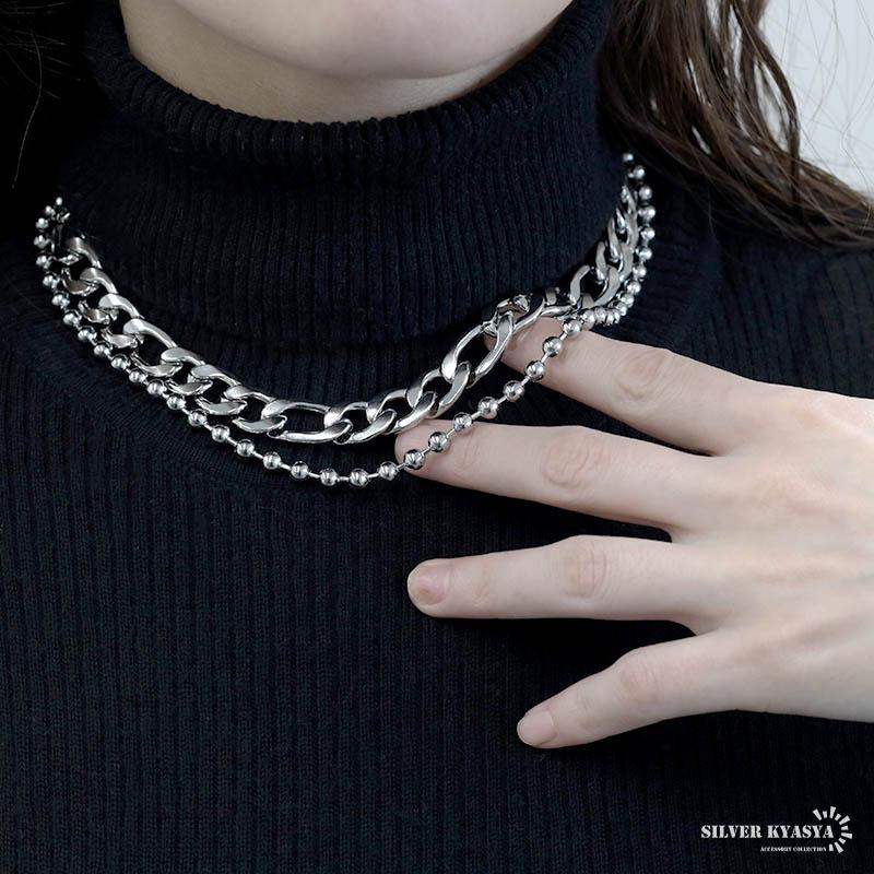 ステンレス 重ね付け チェーンネックレス レディース 二連