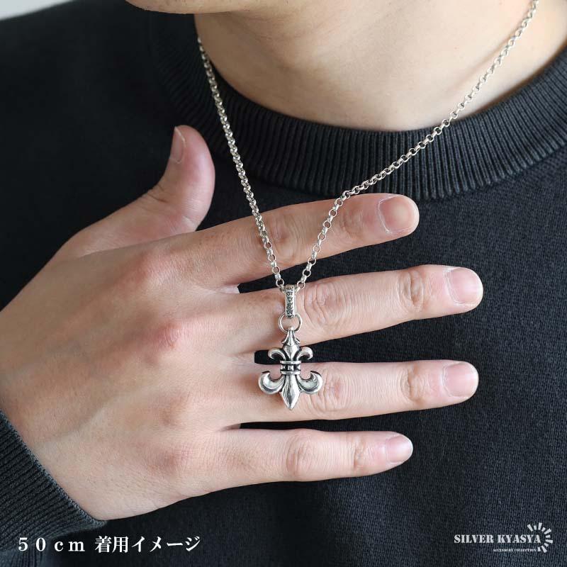 シルバー925 フレアネックレス 百合の紋章 クロスネックレス ロール