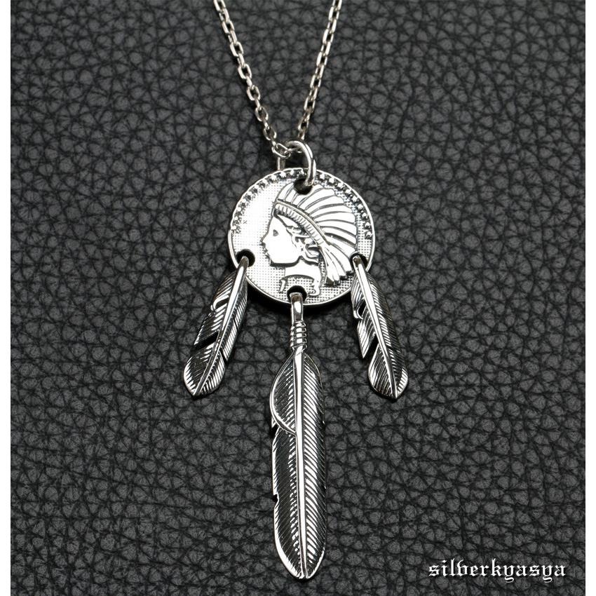 シルバー925素材 三点吊り ネックレス 925 フェザーネックレス