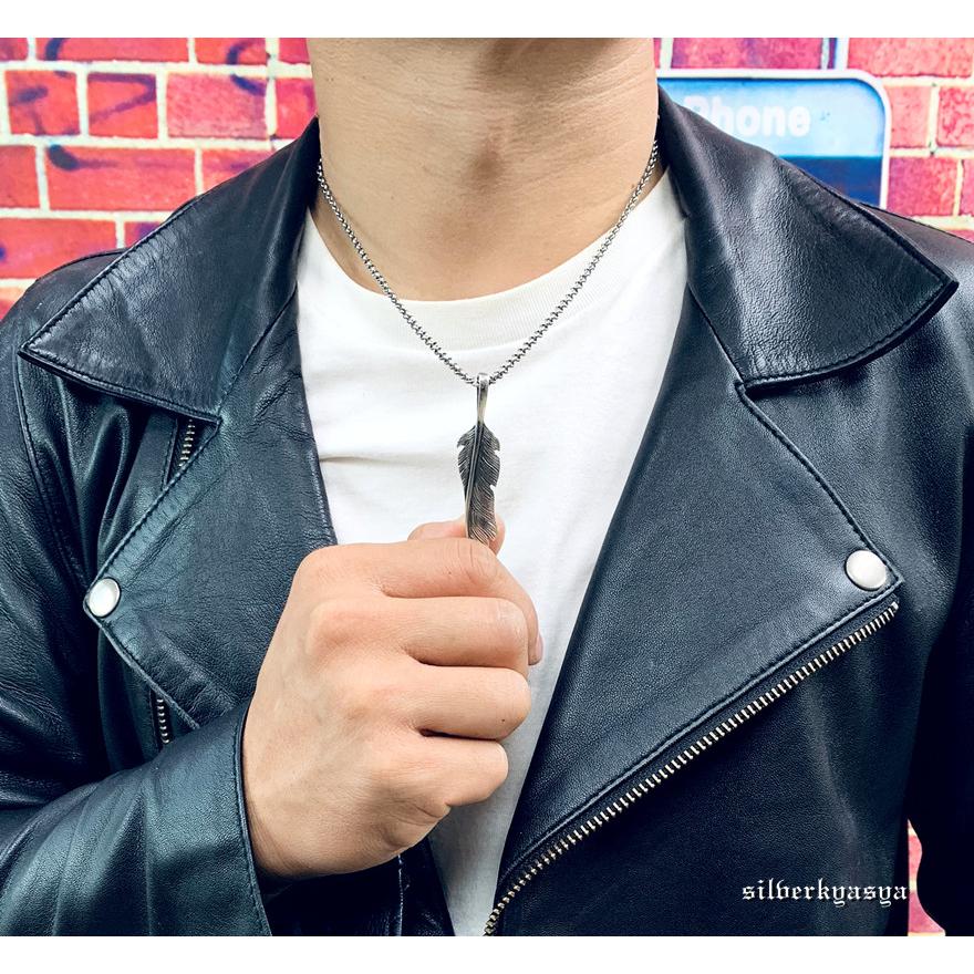 シルバー925 全銀 フェザー 羽根 ネックレス 925 ロールチェーン 55cm