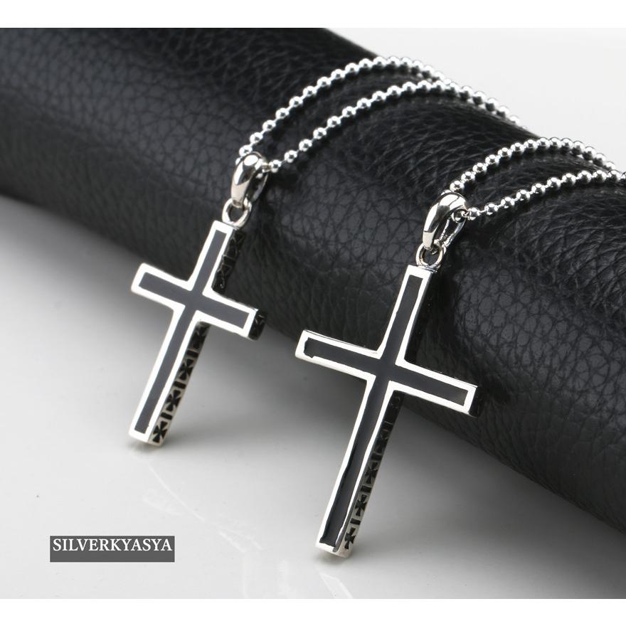 シルバー925 クロスネックレス シンプル 黒 十字架 ブラック クロス