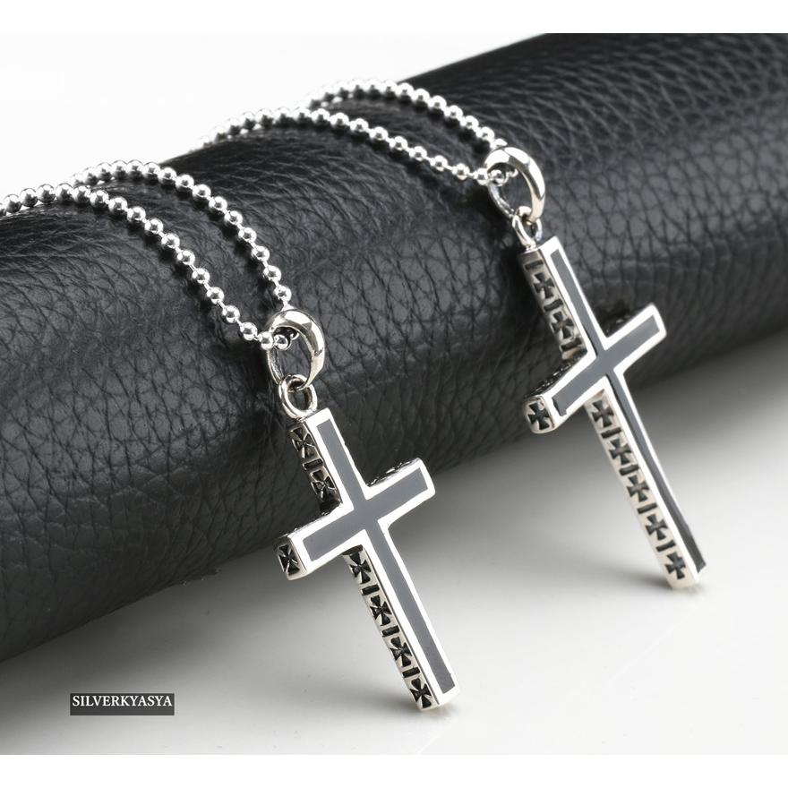 シルバー925 クロスネックレス シンプル 黒 十字架 ブラック クロス