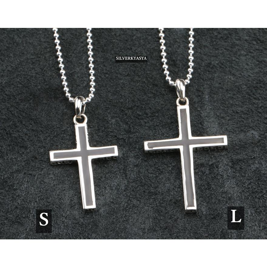 シルバー925 クロスネックレス シンプル 黒 十字架 ブラック クロス 