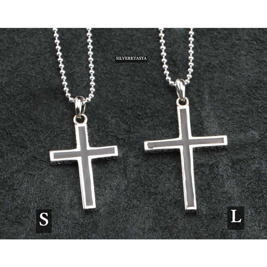 シルバー925 クロスネックレス シンプル 黒 十字架 ブラック クロス