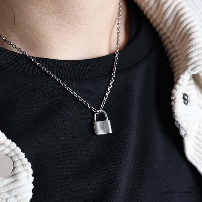 シルバー925 南京錠 ペンダント レディース 鍵 silver 鎖ネックレス