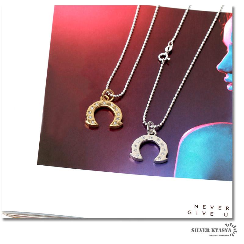 シルバー925 ホースシューネックレス 18K GP ゴールド ネックレス CZ