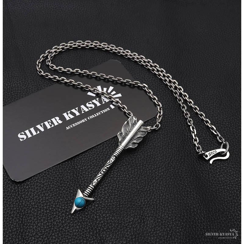 美品　silver925　アロー　弓矢　ネックレス　ペンダント　アクセサリー ネックレス ペンダント メンズ 生 弓矢 ペンダント 燻し仕上げ 弓