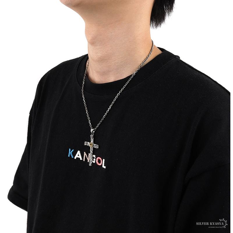 シルバー925 クロス 十字架 花 フラワー 唐草模様 小豆チェーン