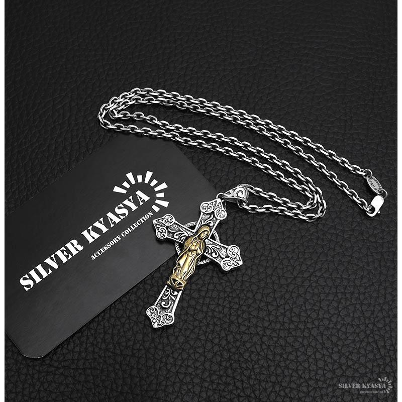 シルバー925 クロス 十字架 マリア メダイ 小豆チェーン