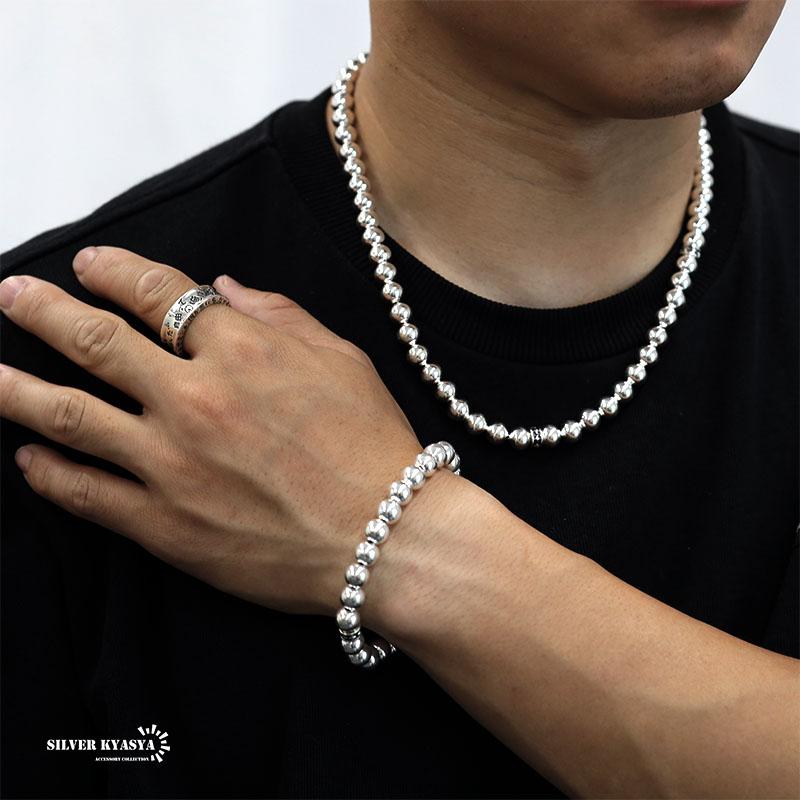 シルバー925 ボールチェーンネックレス 太め 太幅 8mm ボール