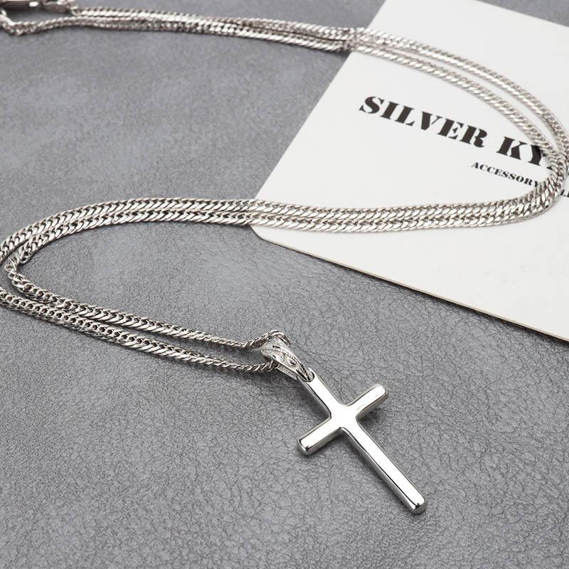 ＼2個で10％OFF 3個で20％OFFクーポン／シルバー925 クロスネックレス シルバー 細身 6面カット ダブル喜平 ネックレス 十字架ネックレス 金アレ対応 爆買の画像