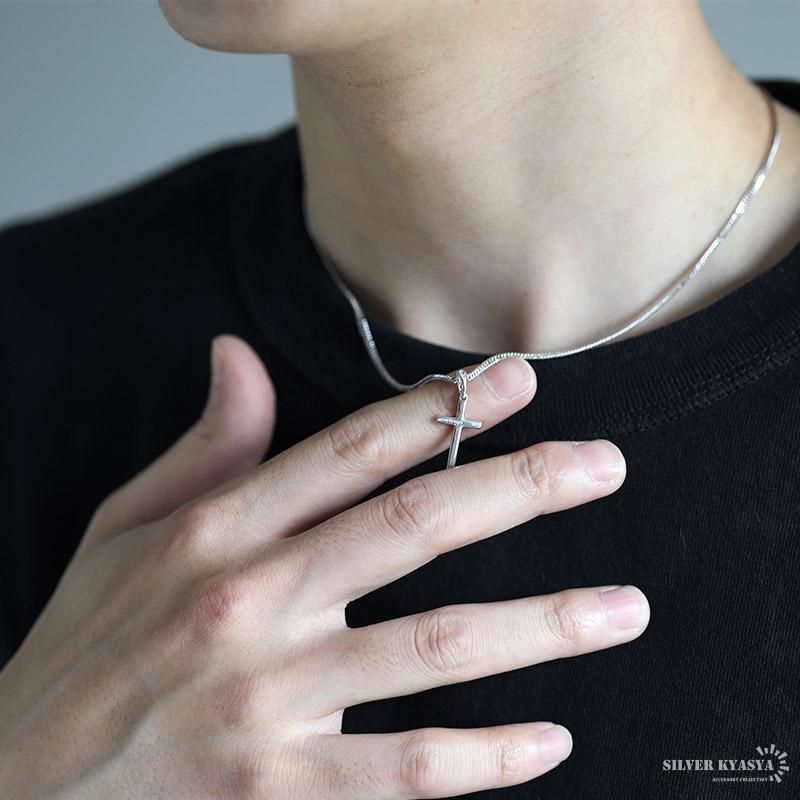＼2個で10％OFF 3個で20％OFFクーポン／シルバー925 クロスネックレス シルバー 細身 6面カット ダブル喜平 ネックレス 十字架ネックレス 金アレ対応 爆買の画像