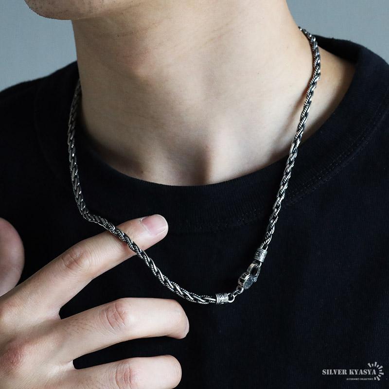 シルバー925 ロープチェーンネックレス 60cm 六字真言ネックレス 燻し