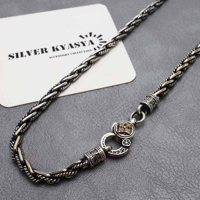 シルバー925 ロープチェーンネックレス 60cm 六字真言ネックレス 燻し