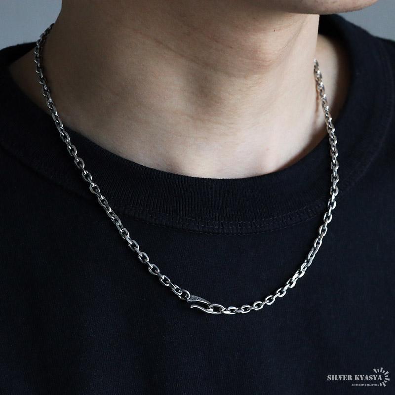 シルバー925 あずきチェーン 燻し シルバーチェーン 太角チェーン 幅