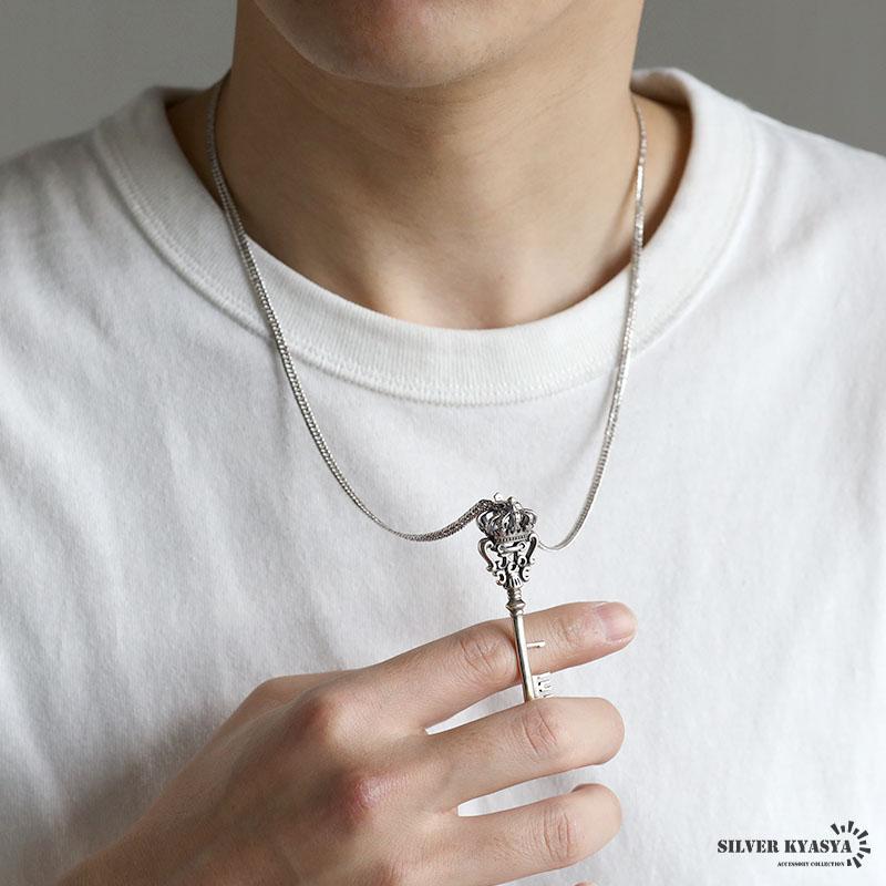 鍵のペンダントネックレス　キーペンダント　925 シルバー シルバー925 鍵ネックレス キーネックレス ダブル喜平チェーン カギ