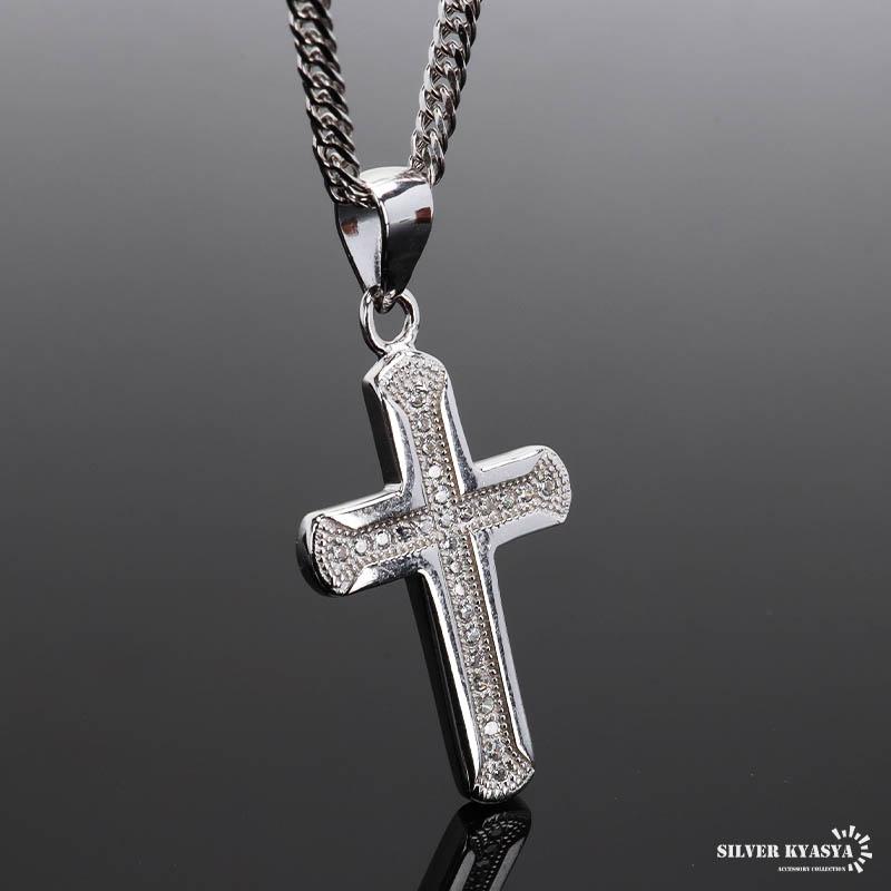 シルバー925 クロスネックレス ペンダント シルバー 6面カットダブル