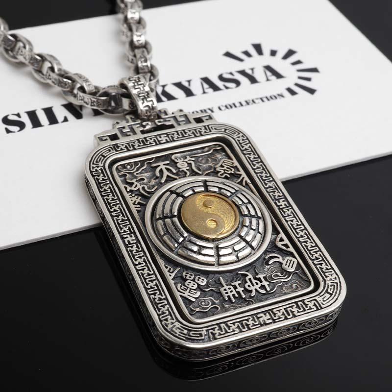 ＼2個で10％OFF 3個で20％OFFクーポン／シルバー925 太極八卦ネックレス ごつめ ネックレス 六字真言 ペーパーチェーン シルバー 男性 金アレ対応 爆買の画像