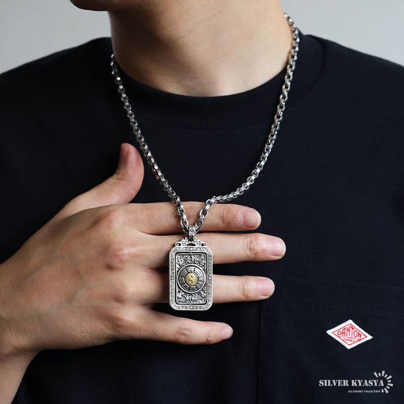 ＼2個で10％OFF 3個で20％OFFクーポン／シルバー925 太極八卦ネックレス ごつめ ネックレス 六字真言 ペーパーチェーン シルバー 男性 金アレ対応 爆買の画像