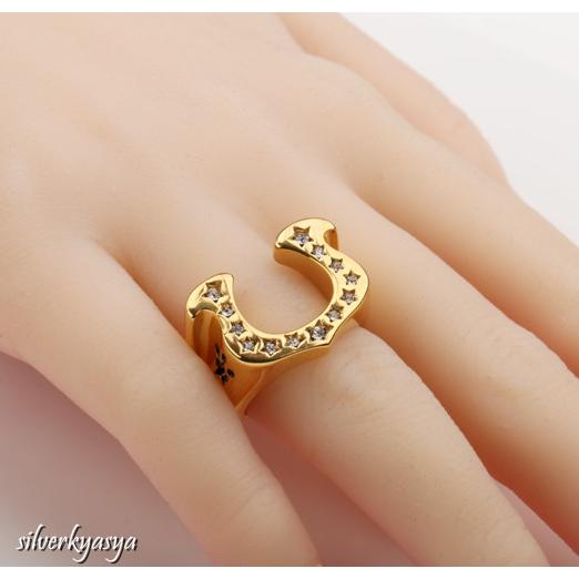 ステンレス素材 ゴールド スターホースシューリング 星 馬の蹄鉄