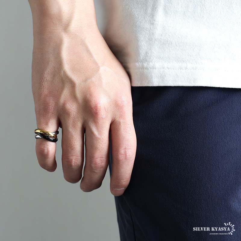 ステンレス 三連リング ブラック トリニティリング 黒 ゴールド