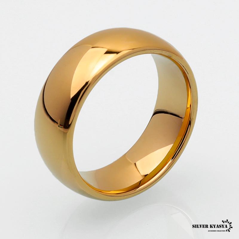 タングステン 甲丸リング 指輪 メンズ ゴールド 金 メタリック