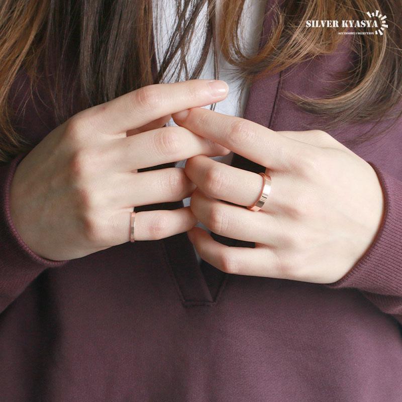 平打ち ステンレス リング レディース ローズゴールド シンプル 指輪