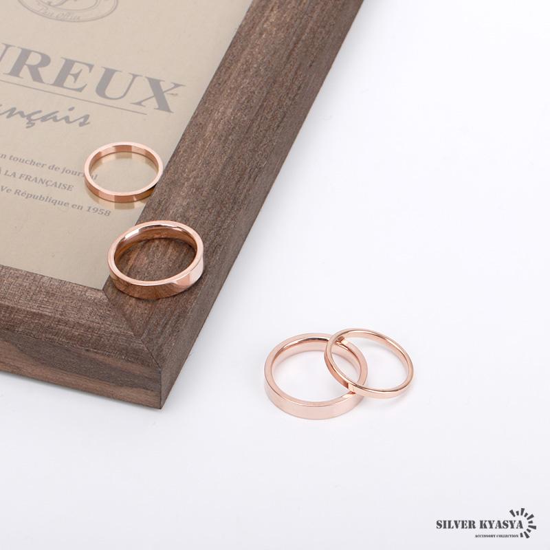 平打ち ステンレス リング レディース ローズゴールド シンプル 指輪