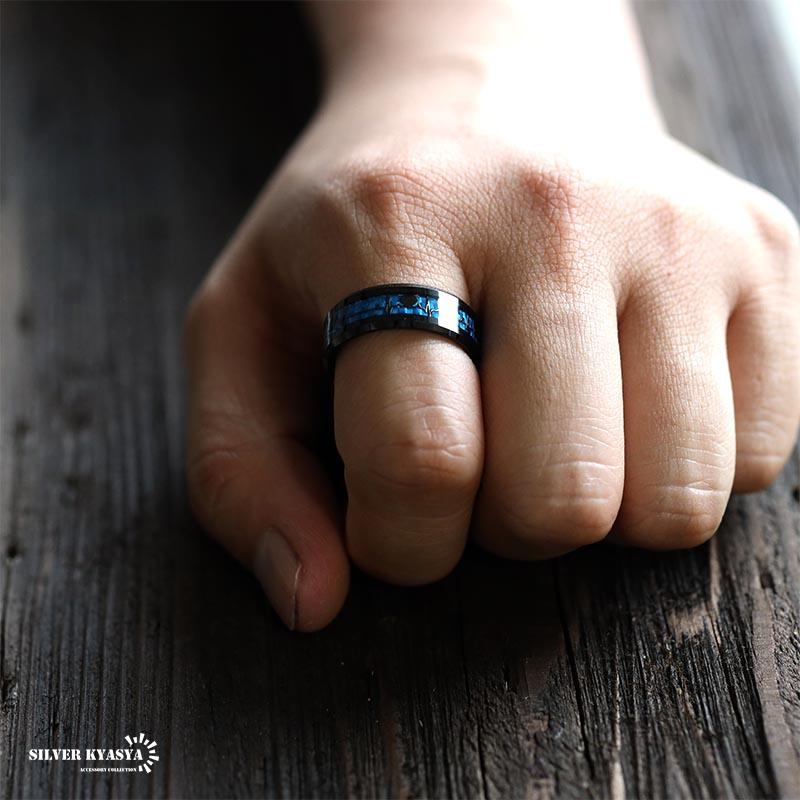クーポンで10％OFF タングステン リング 指輪 メンズ カーボン ブルー
