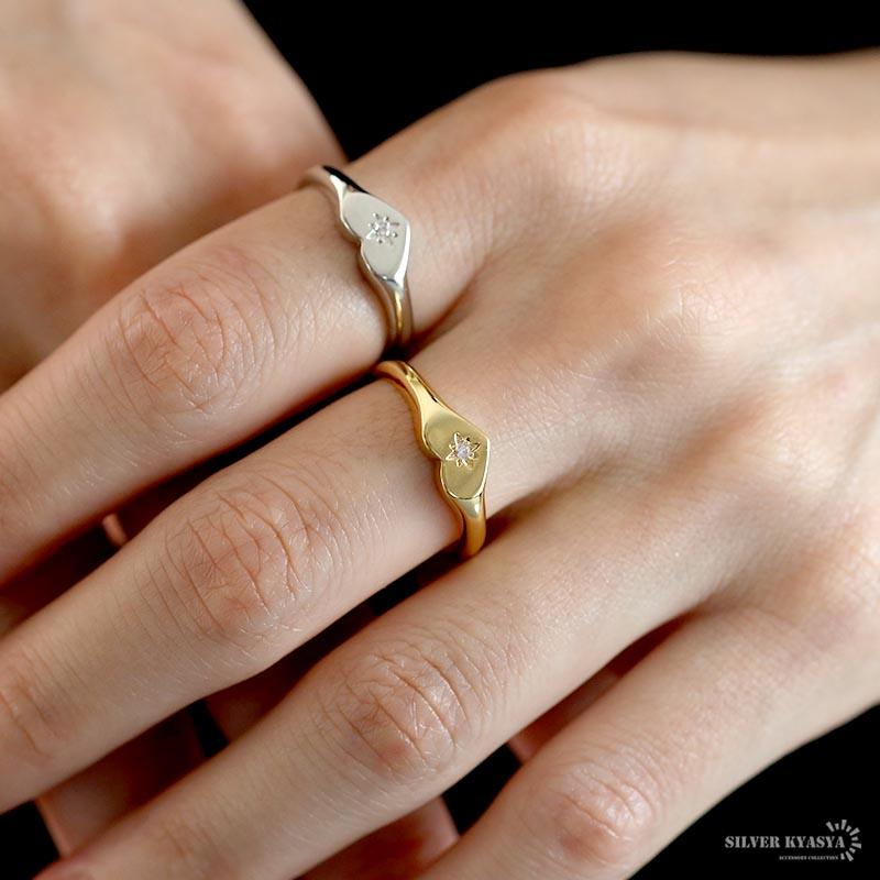 ハートリング 印台 指輪 細身 2カラー レディース ゴールド 18K ハートリング 印台 指輪 細身 2カラー レディース ゴールド 18K