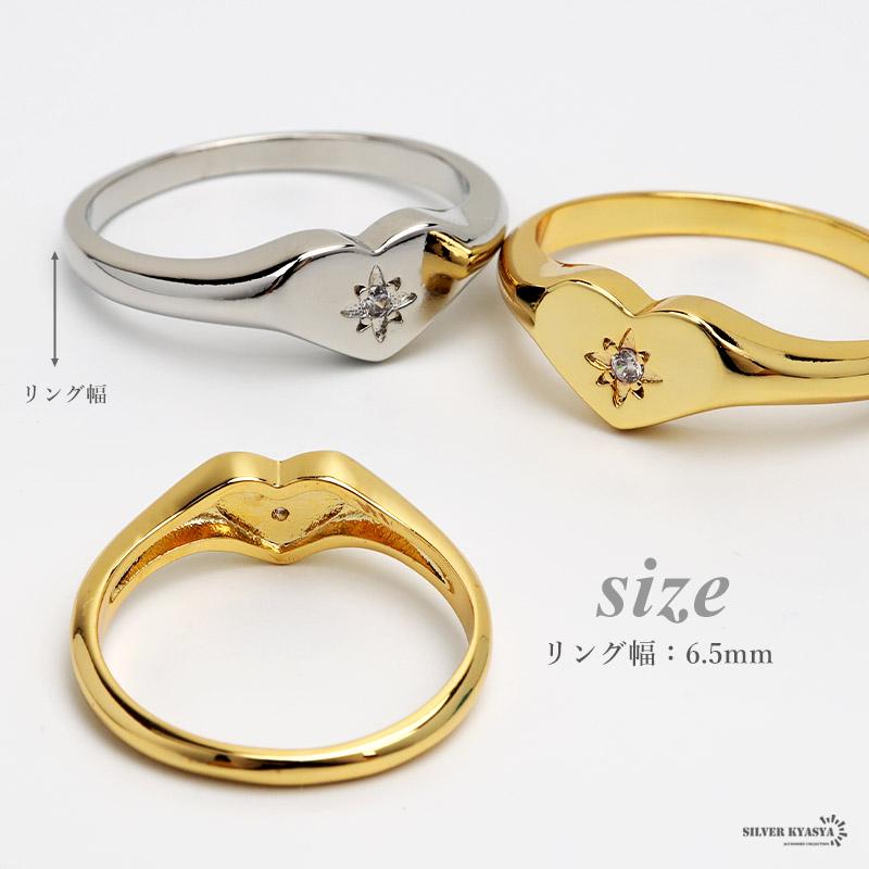 ハートリング 印台 指輪 細身 2カラー レディース ゴールド 18K ハートリング 印台 指輪 細身 2カラー レディース ゴールド 18K
