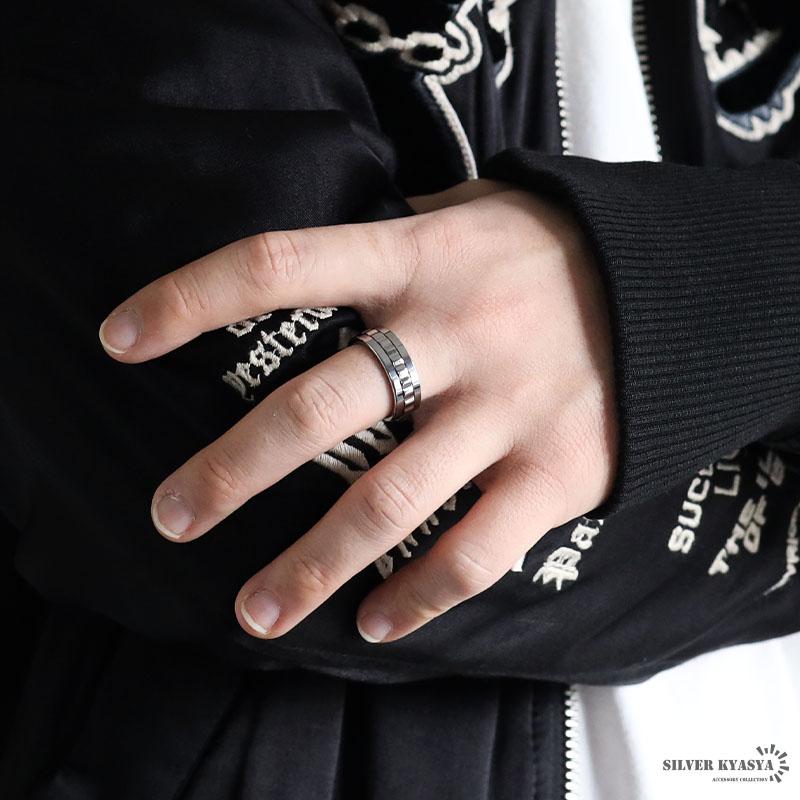 タングステン 回る ギミック リング メンズ 指輪 シルバー ギア 歯車