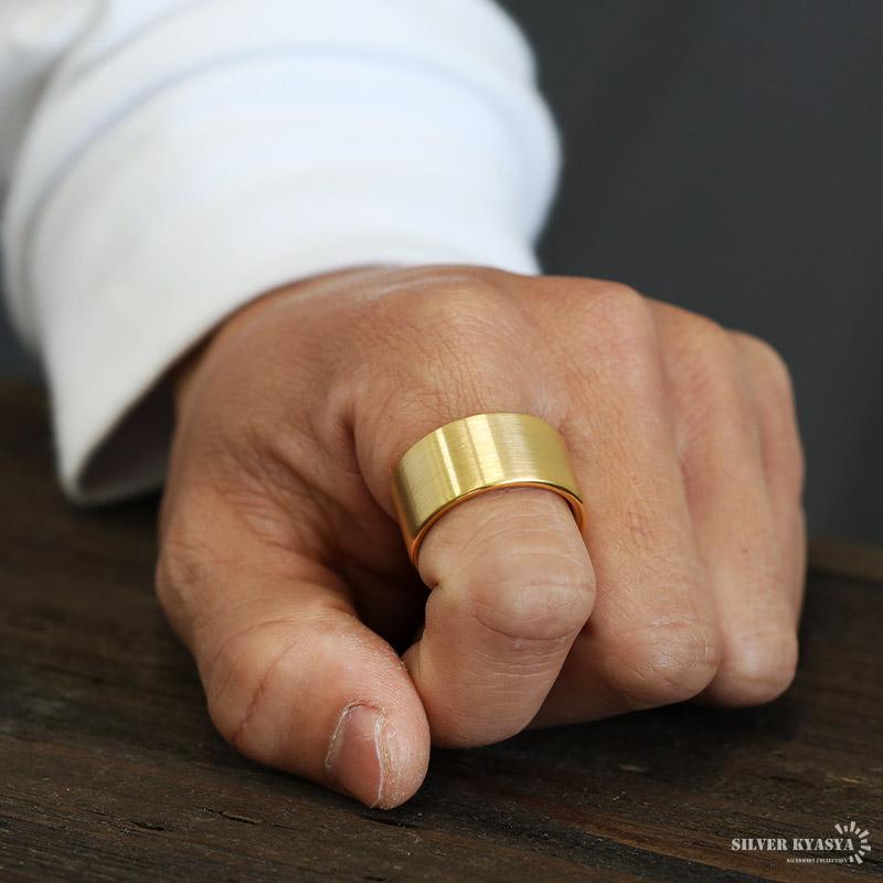 タングステン ワイド リング 12mm メンズ 指輪 ゴールド 18K IP
