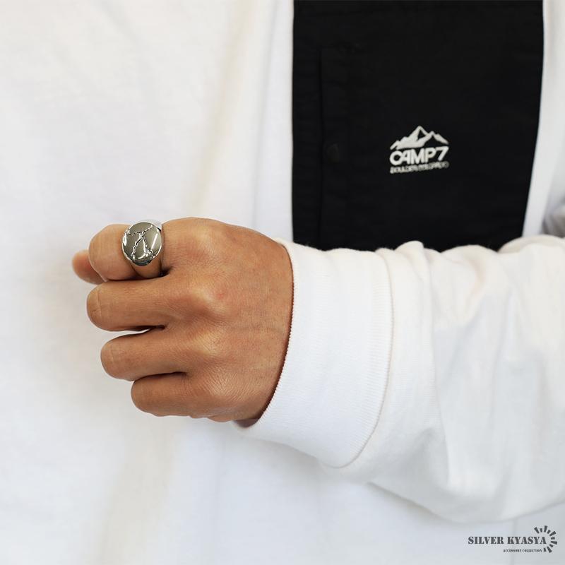 クラック 印台リング ステンレス ひび割れ シグネットリング メンズ