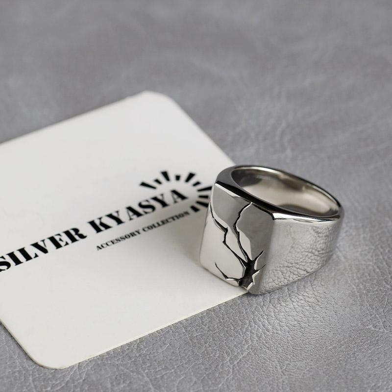 クラック 印台リング ステンレス シグネットリング メンズ シンプル