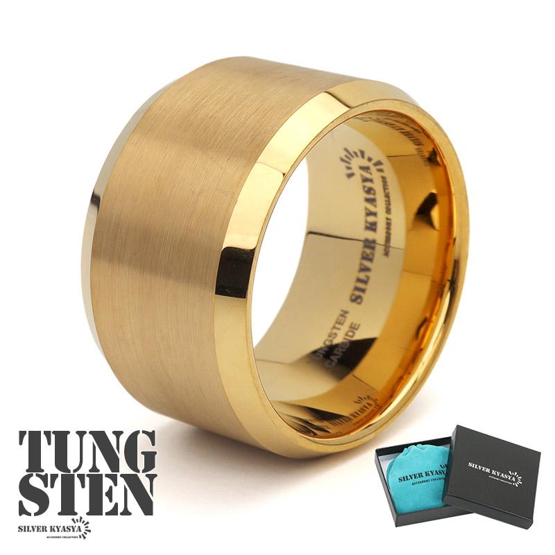 美品/日本製K18ゴールドオープンリング 幅広 モダン タングステン 幅広リング 太幅 14mm メンズ ワイドリング 指輪