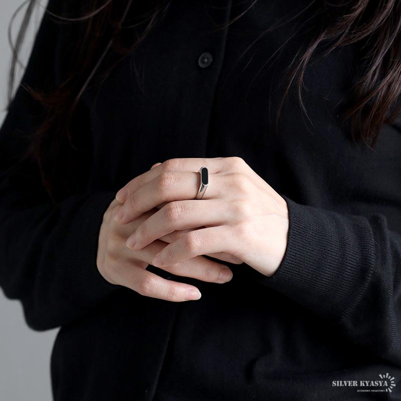 印台リング ブラック オニキスリング スクエア 細身 スタンプリング