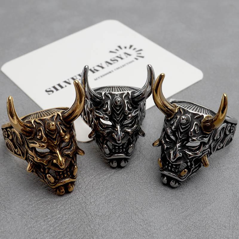 ステンレス 鬼面リング ごつめリング ゴールド シルバー バイカラー 鬼