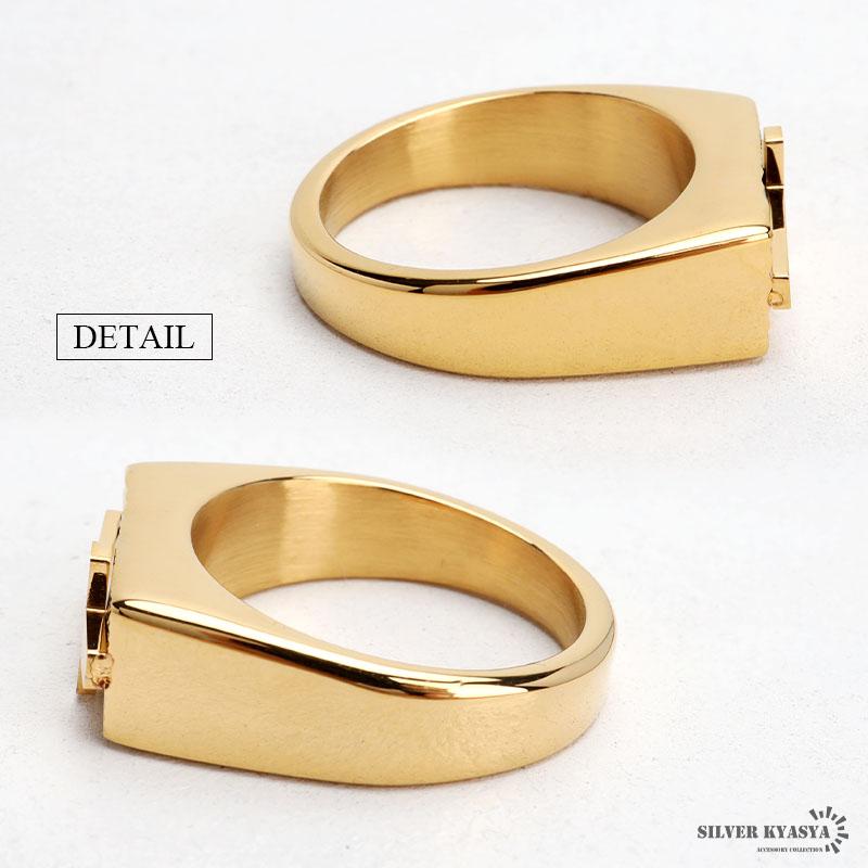 ステンレス 印台リング クロスリング ゴールドリング 18K GP gold  