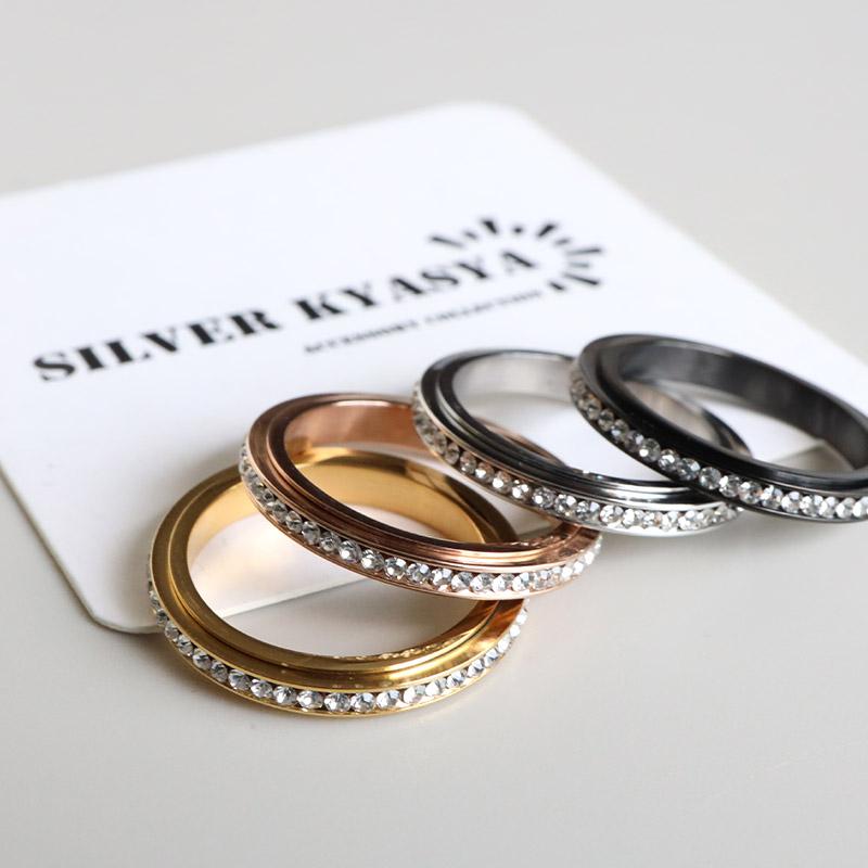 キラキラ フルエタニティリング CZ ステンレスリング 回る ギミック