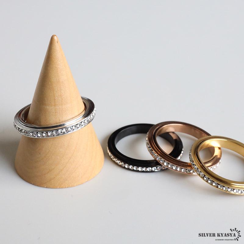 キラキラ フルエタニティリング CZ ステンレスリング 回る ギミック