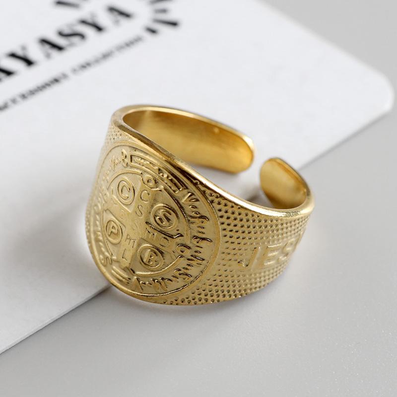 聖ベネディクトリング 十字架 印台リング ゴールドリング 指輪 18KGP