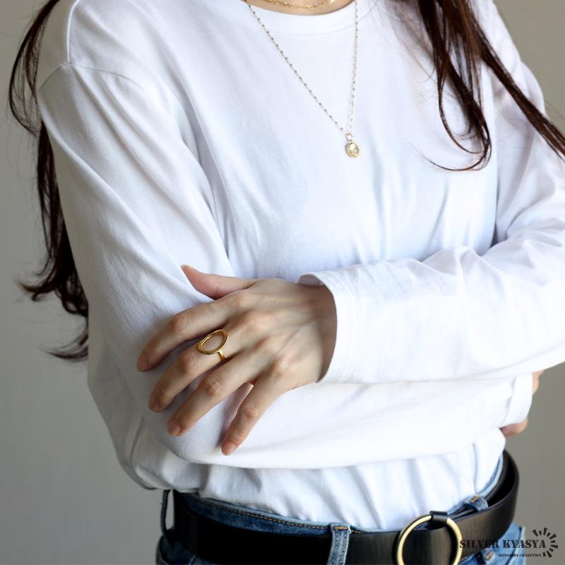 オーバルリング サークルリング 大ぶり ゴールドリング 指輪 18KGP