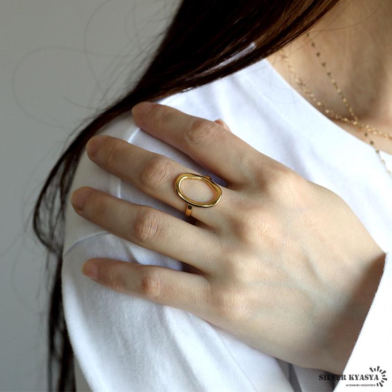 オーバルリング サークルリング 大ぶり ゴールドリング 指輪 18KGP