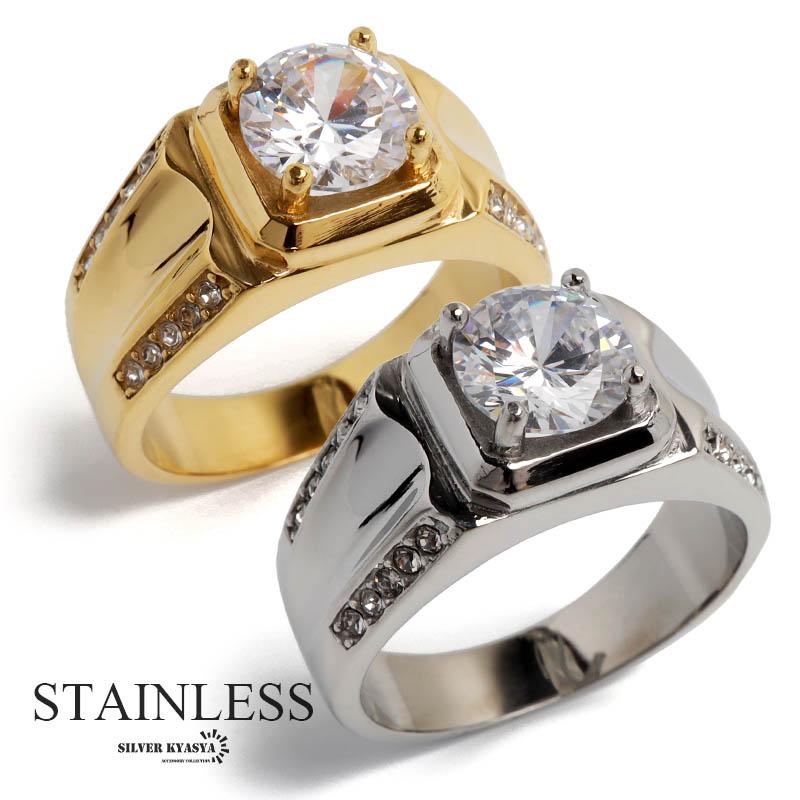 ステンレス 印台リング 一粒リング ゴールドリング 18K GP gold  