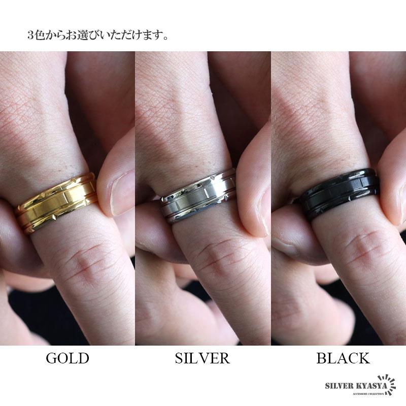 ステンレス つや消しリング シンプルリング ライン カット ゴールド