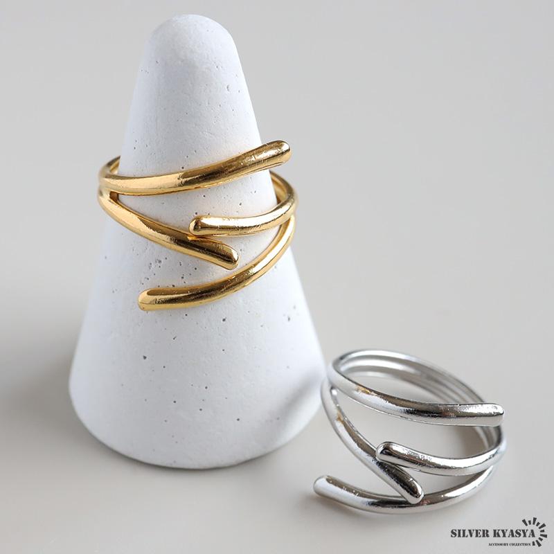 ステンレス 巻き付く ワイヤーリング 変形リング ゴールド 18K GP